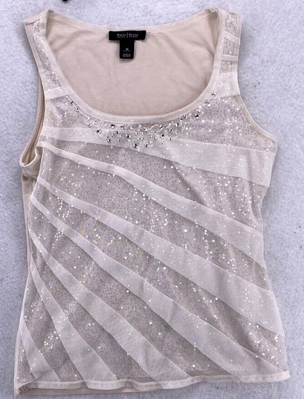 White House Black Market Woman's Size Medium WHBM Ivory Sequin Sleeveless Top